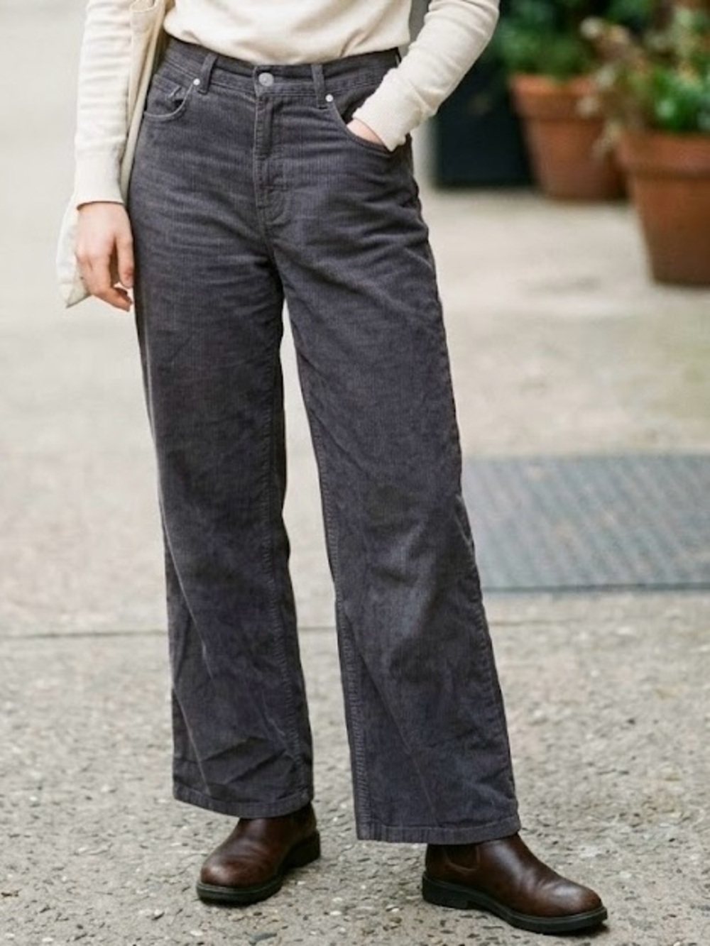 Refuge Charcoal Grey Corduroy Wide Leg Pants Boho Cottagecore Utilitycore L